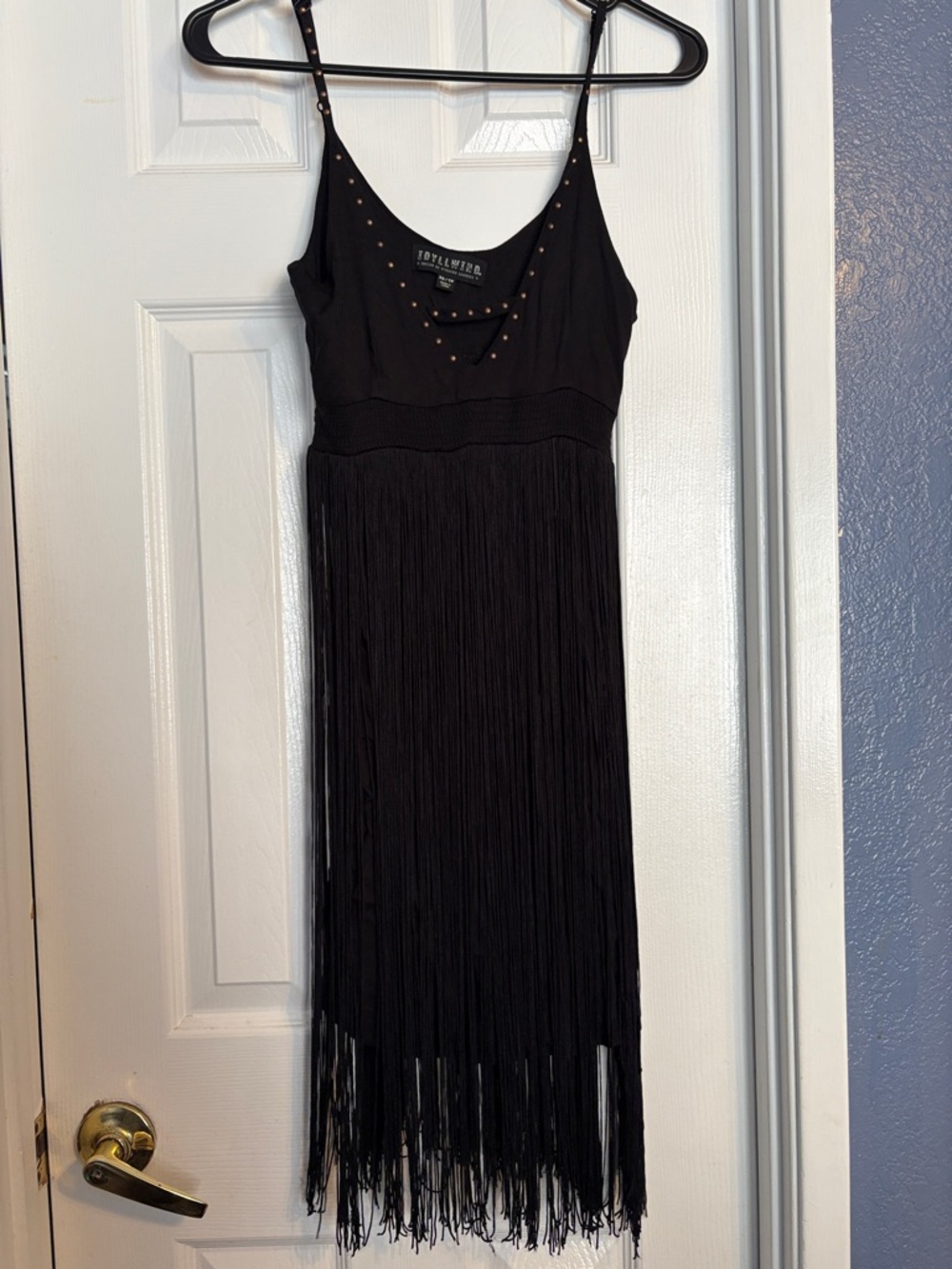 Idyllwind Black Fringe Slip Dress with Stud Accents